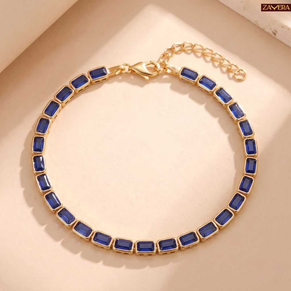 Zavera Gold Plated Royal Blue Stone Bracelet for Women