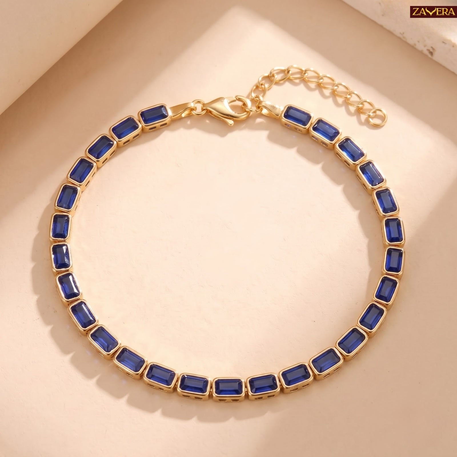 Zavera Gold Plated Royal Blue Stone Bracelet for Women