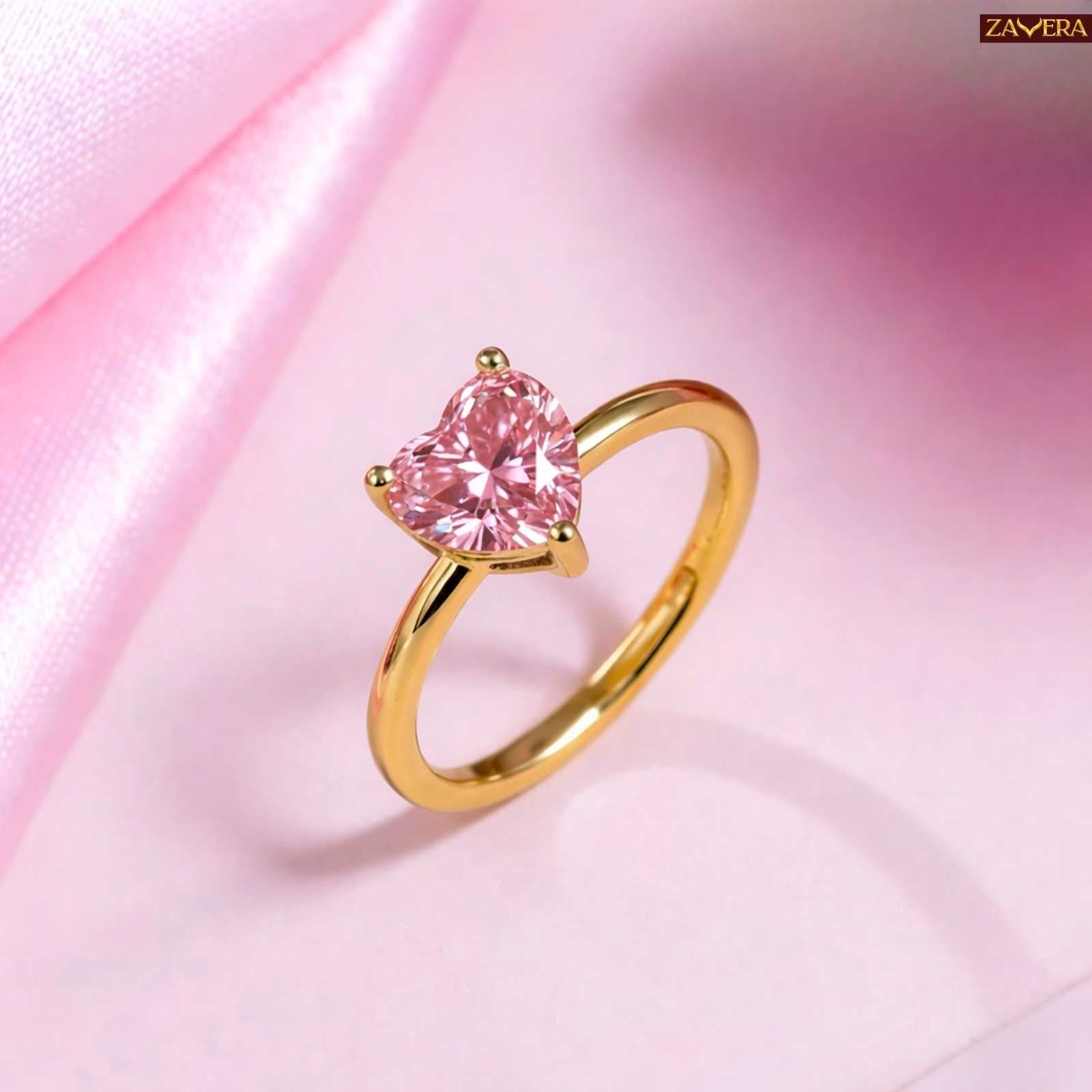 Pink Heart Gold Plated Adjustable Ring