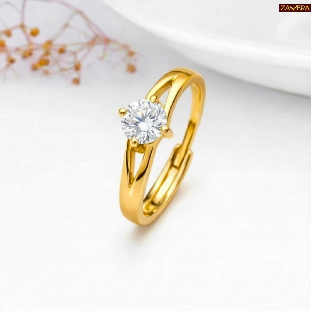 Wave Minimal Solitaire Gold Plated Adjustable Ring