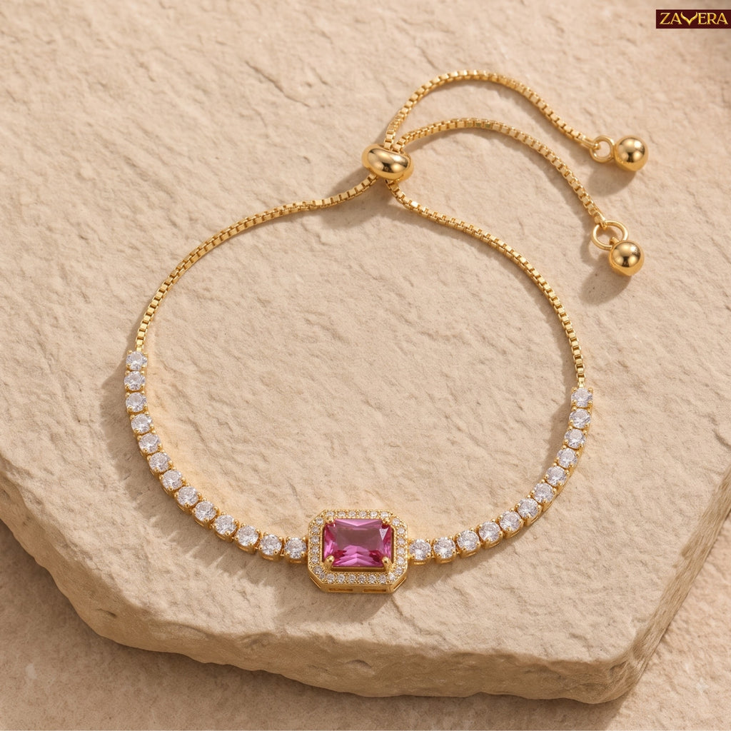 Zavera Gold Plated Pink Gemstone Bracelet for Women