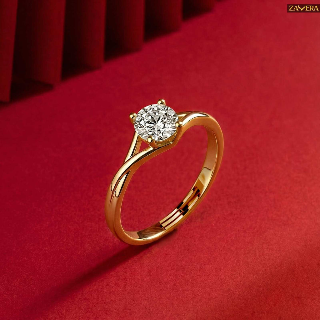 Zavera Gold Plated Twisted Band Stone Adjustable Ring