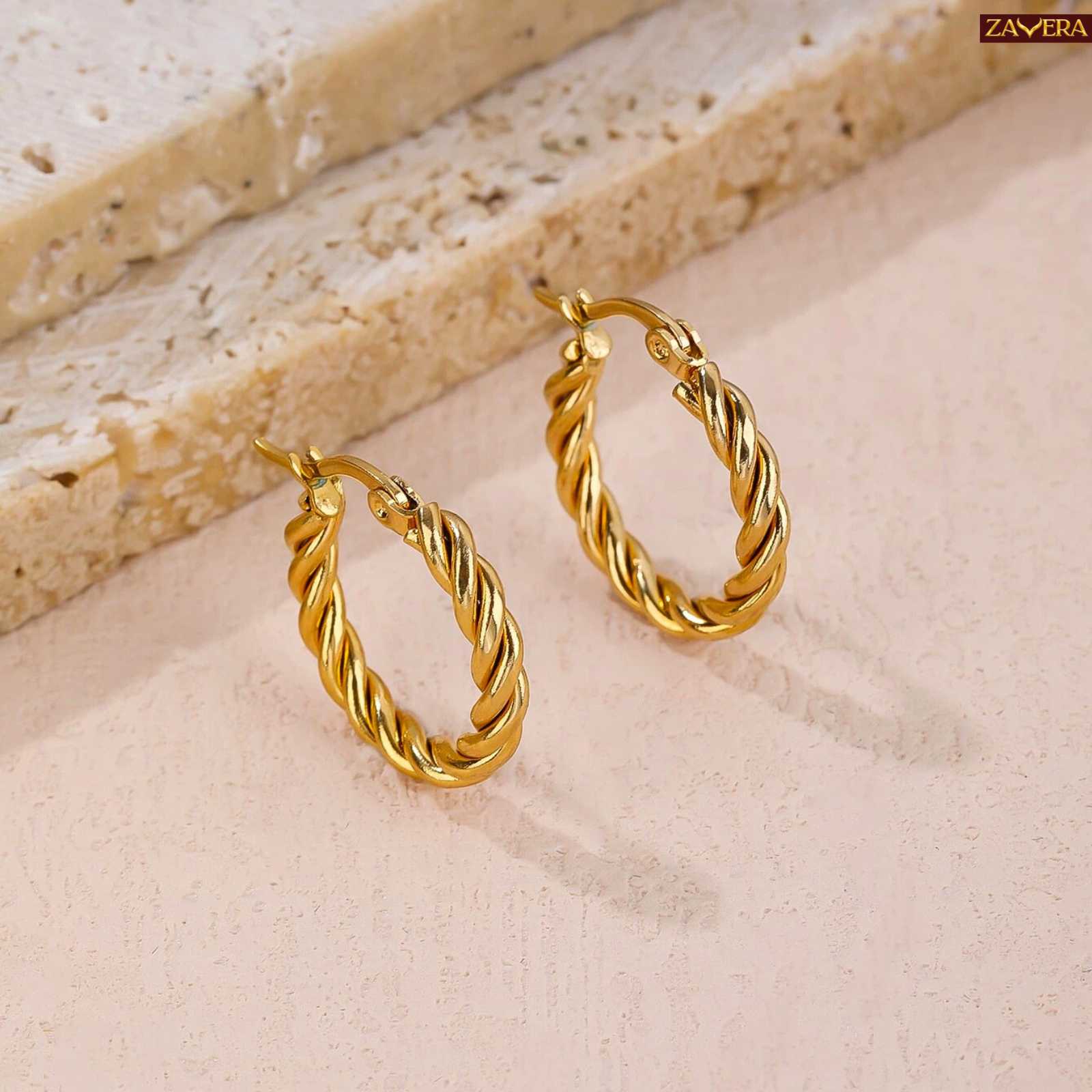 Twisted Rope Gold Plated Hoop Earrings For Women