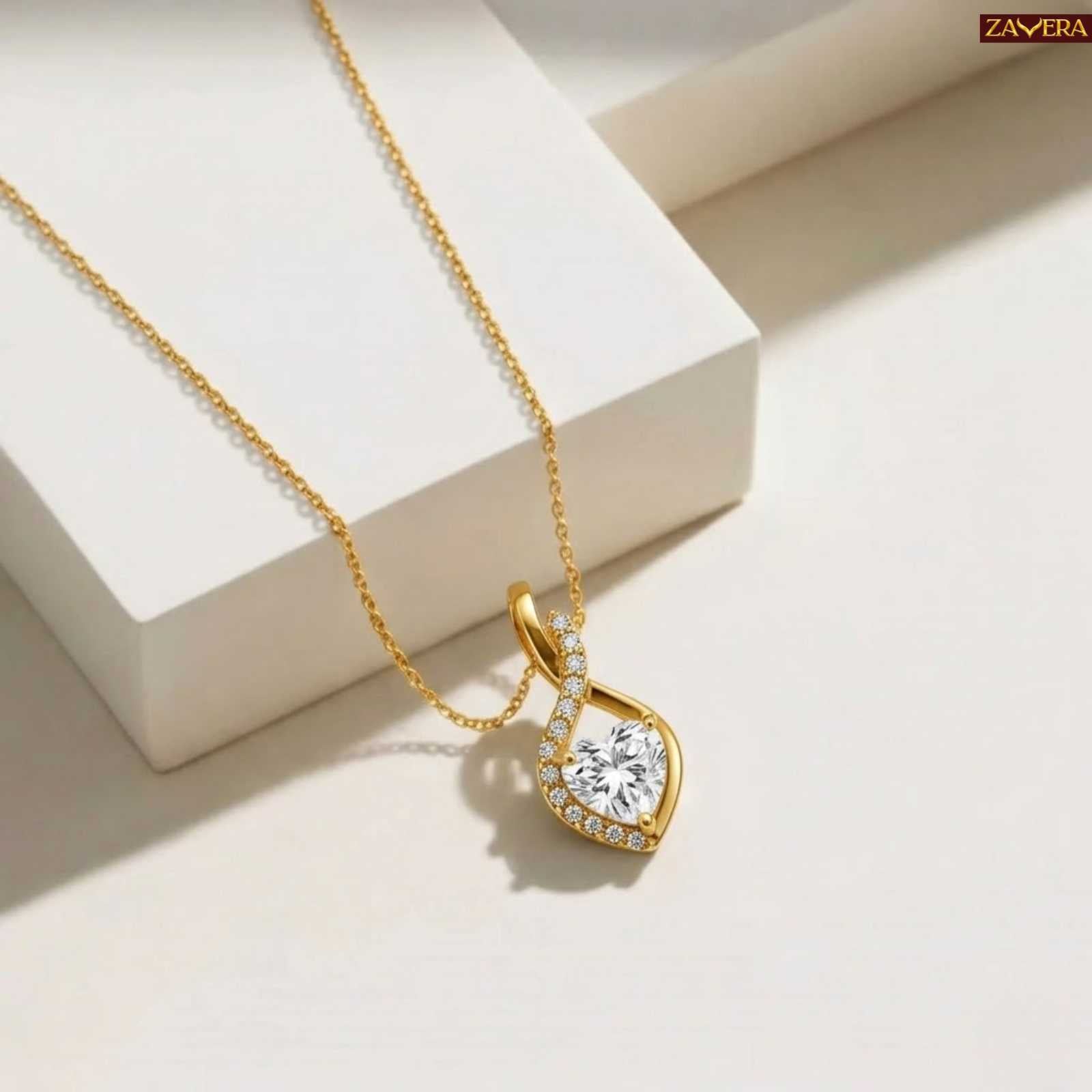 Zavera Elegant Twist Heart Diamond Gold Plated Pendant