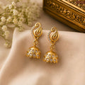 Zavera Gold Plated American Diamond Jhumka Earrings for Women