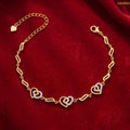 Zavera Gold Plated Interlocking Twin Heart CZ Crystal Charm Bracelet for Women