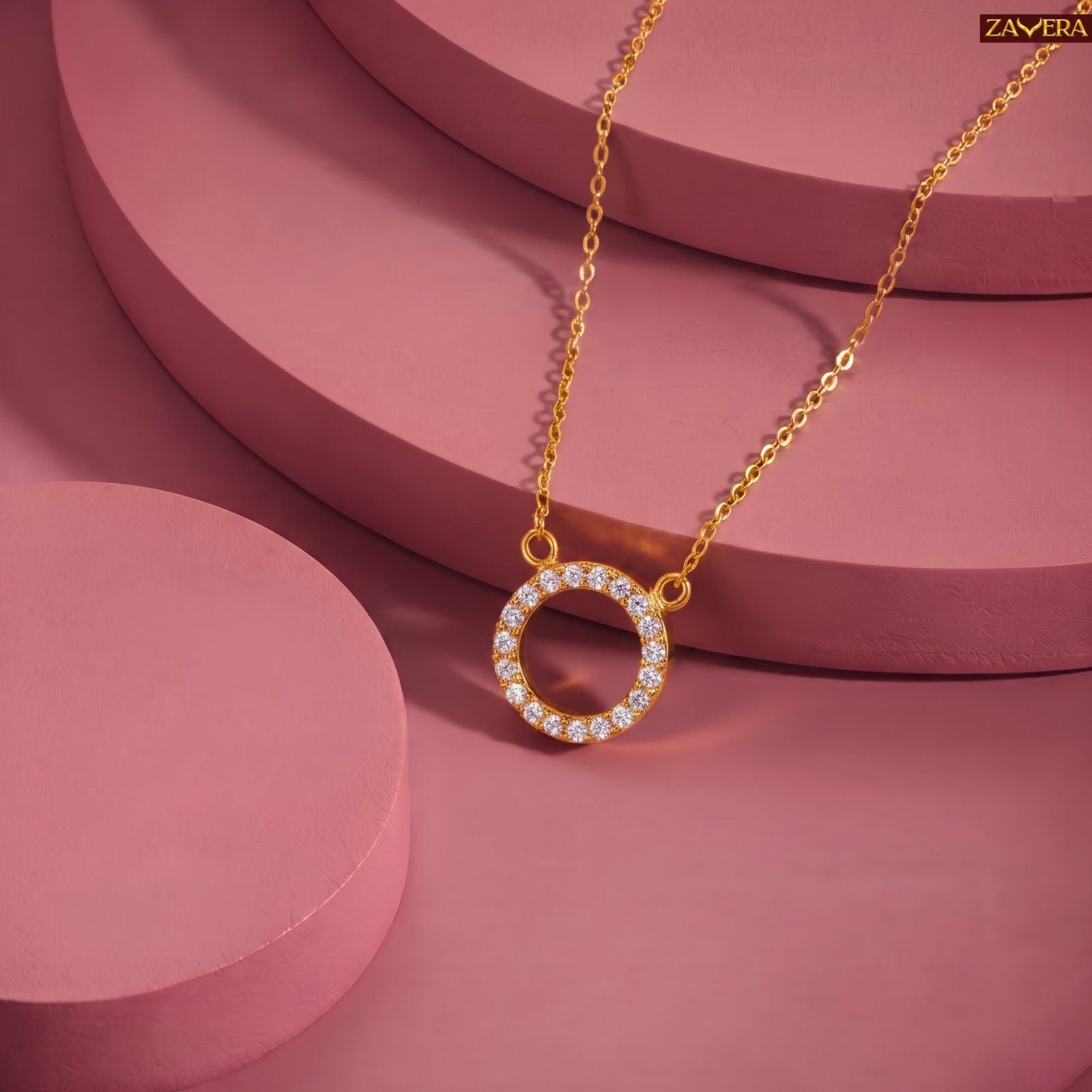 Zavera Gold Plated CZ Open Circle Pendant Necklace for Women