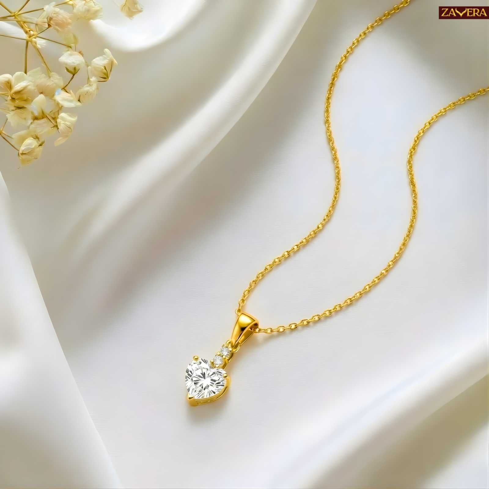 Zavera Classic Heart Solitaire Diamond Gold Plated Pendant