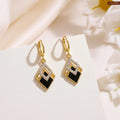 Black Enamel Square Gold Plated Earrings For Women