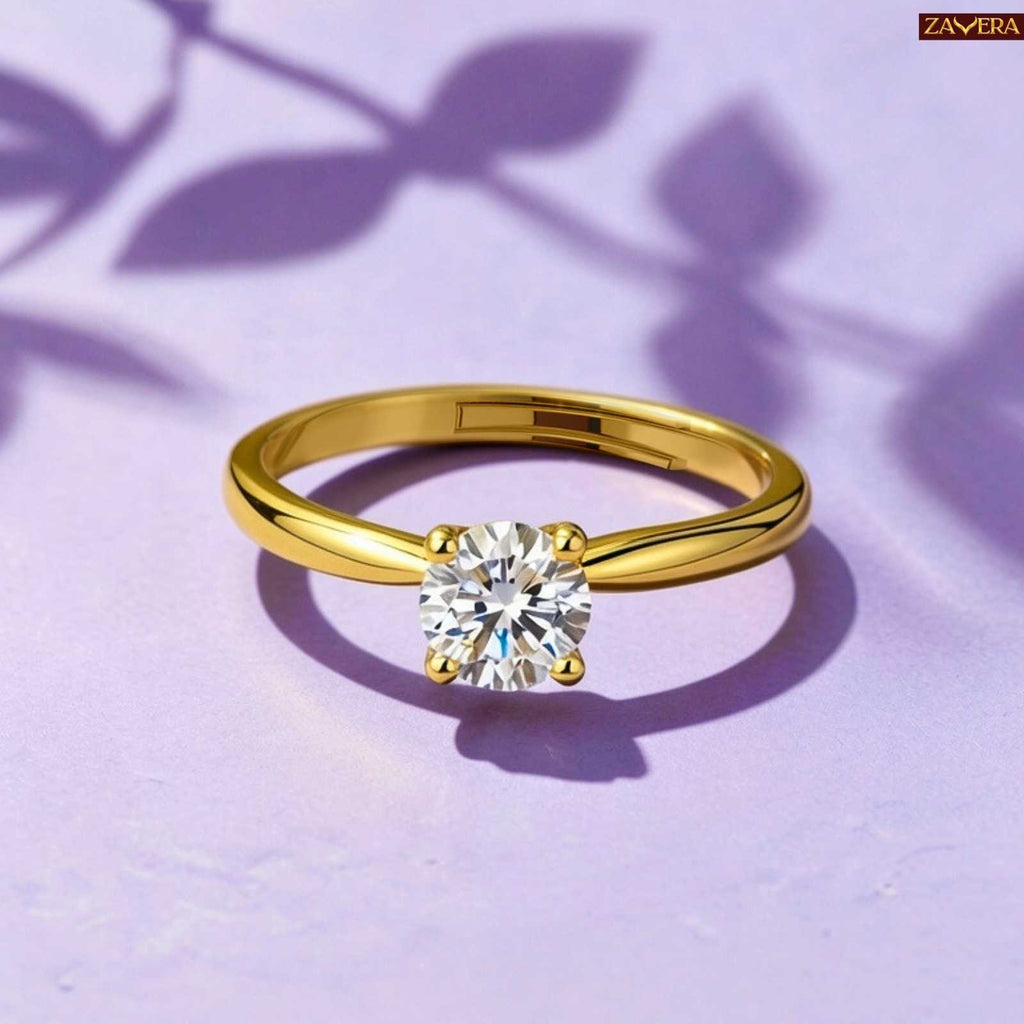 Zavera Gold Plated Classic Round Stone Adjustable Ring