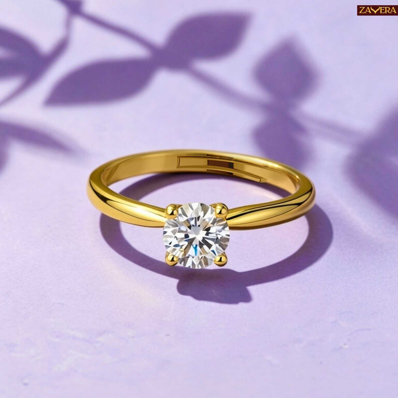 Zavera Gold Plated Classic Round Stone Adjustable Ring