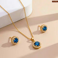 Zavera Blue Stone Halo Diamond Gold Plated Pendant Set with Earrings