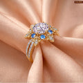 Zavera Brass 22K Adjustable Floral Halo American Diamond Gold Plated Ring For Women