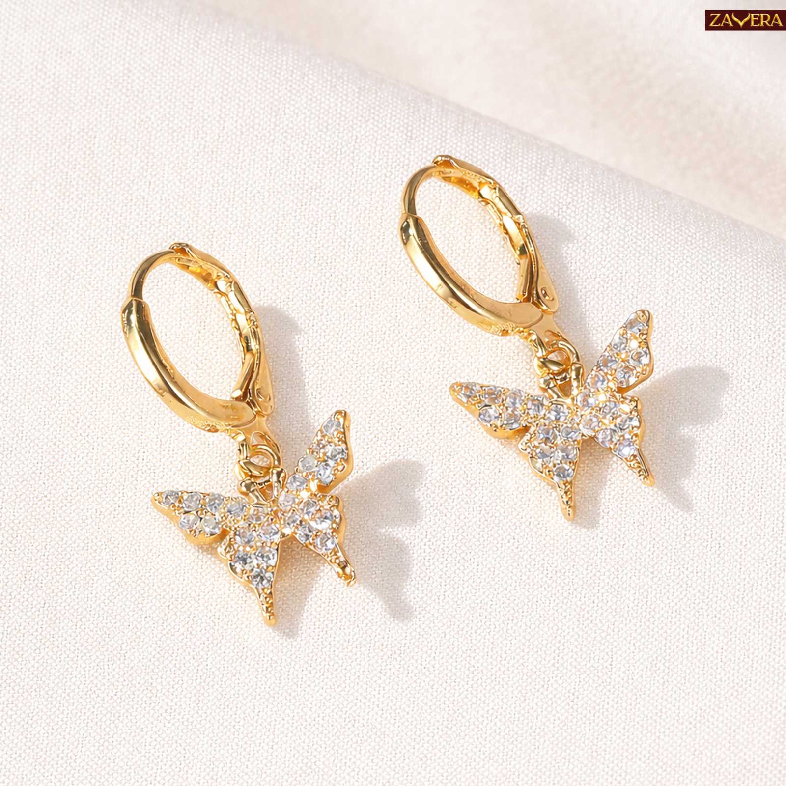Sparkling Butterfly Gold Plated Drop Earrings For Women