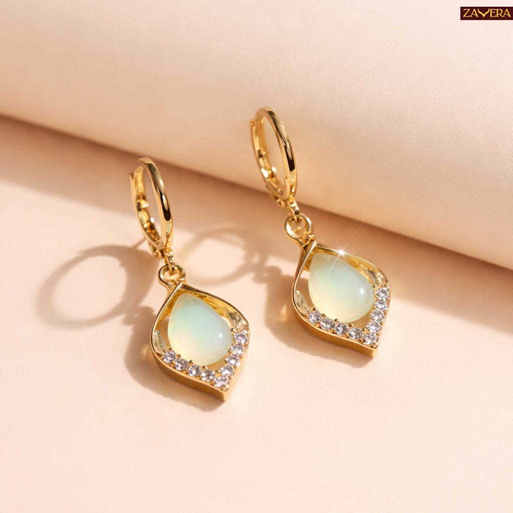 Teardrop Crystal Gold Plated Dangle Earrings For Women
