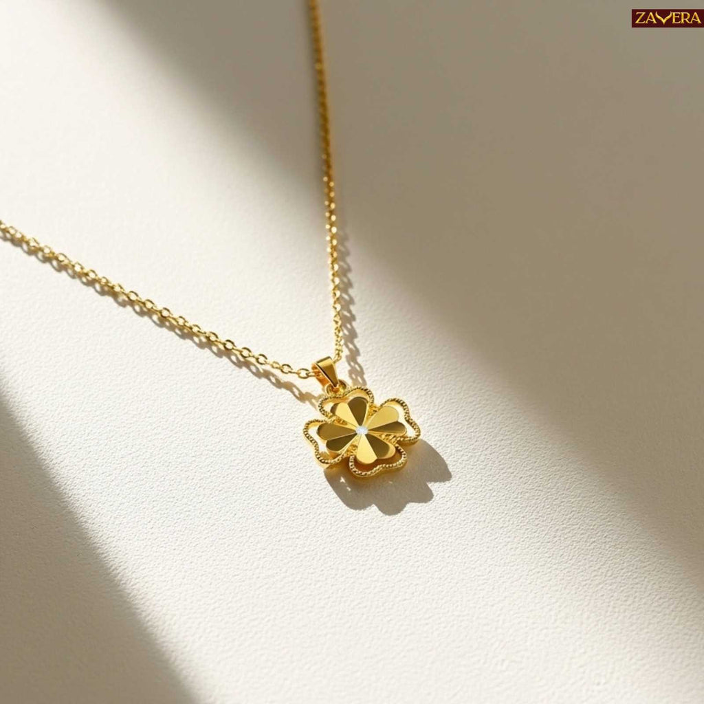 Zavera Clover Flower Design Pendant Gold Plated