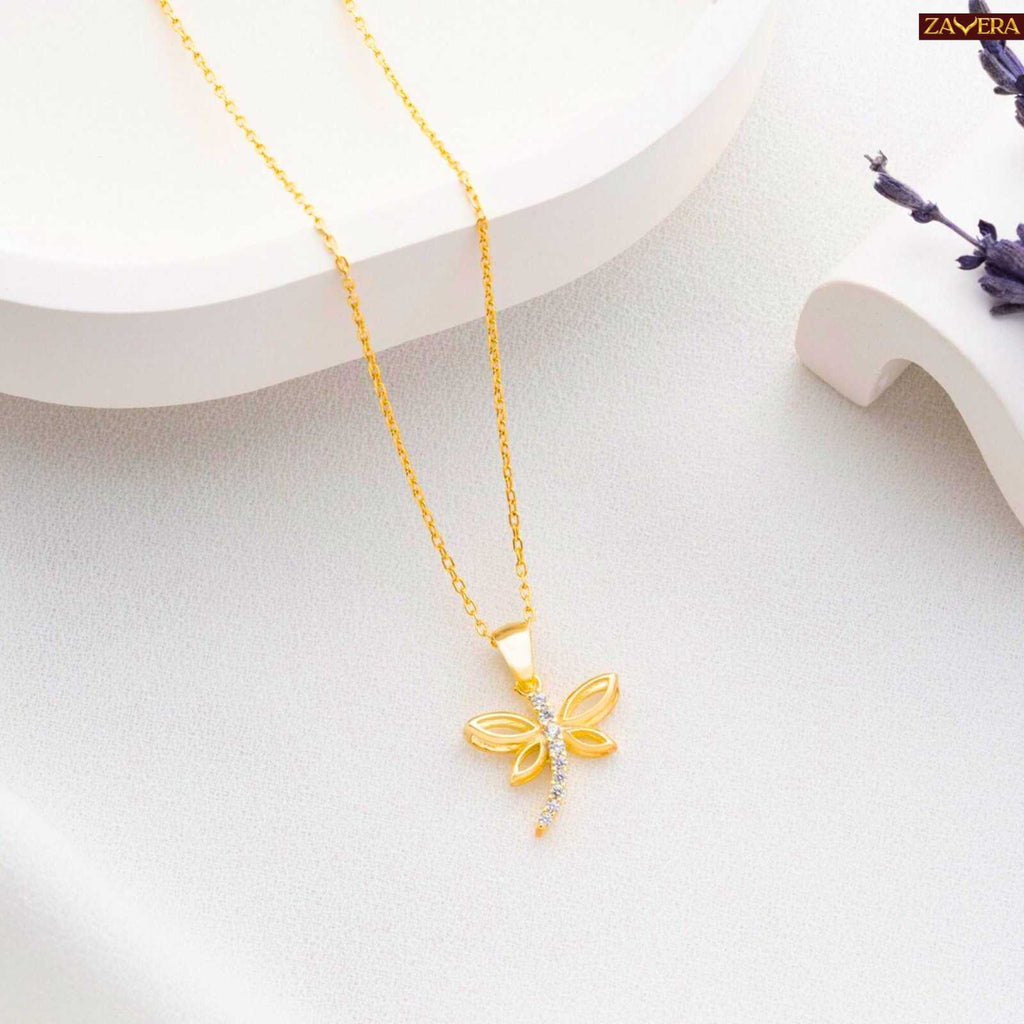 Gold Plated Dragonfly Pendant Necklace for Women