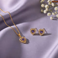 Zavera Gold Plated Purple Heart Pendant Necklace & Earrings Set for Women