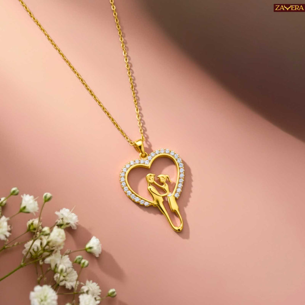 Gold Plated Couple Heart American Diamond Pendant for Women