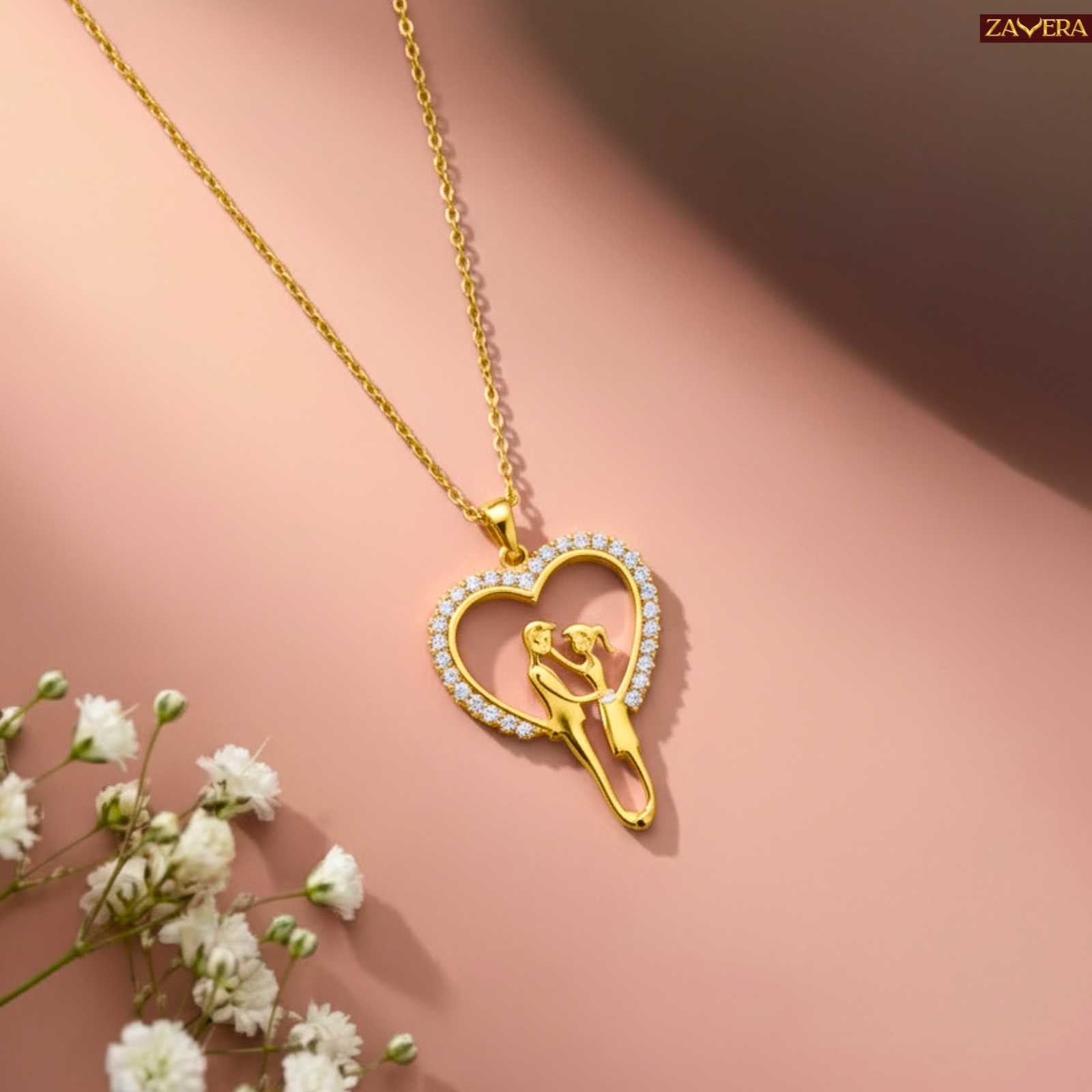 Gold Plated Couple Heart American Diamond Pendant for Women