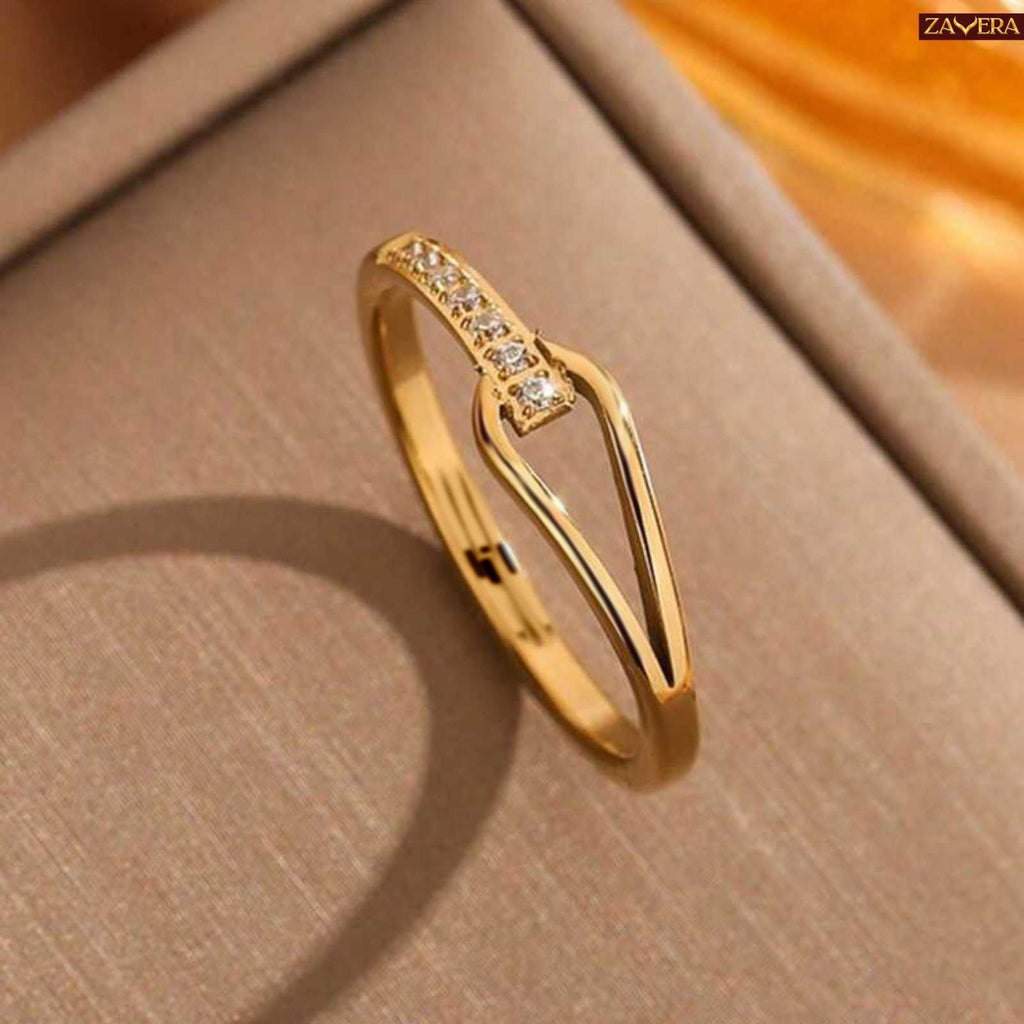 Zavera Gold Plated Minimal Bar Adjustable Ring