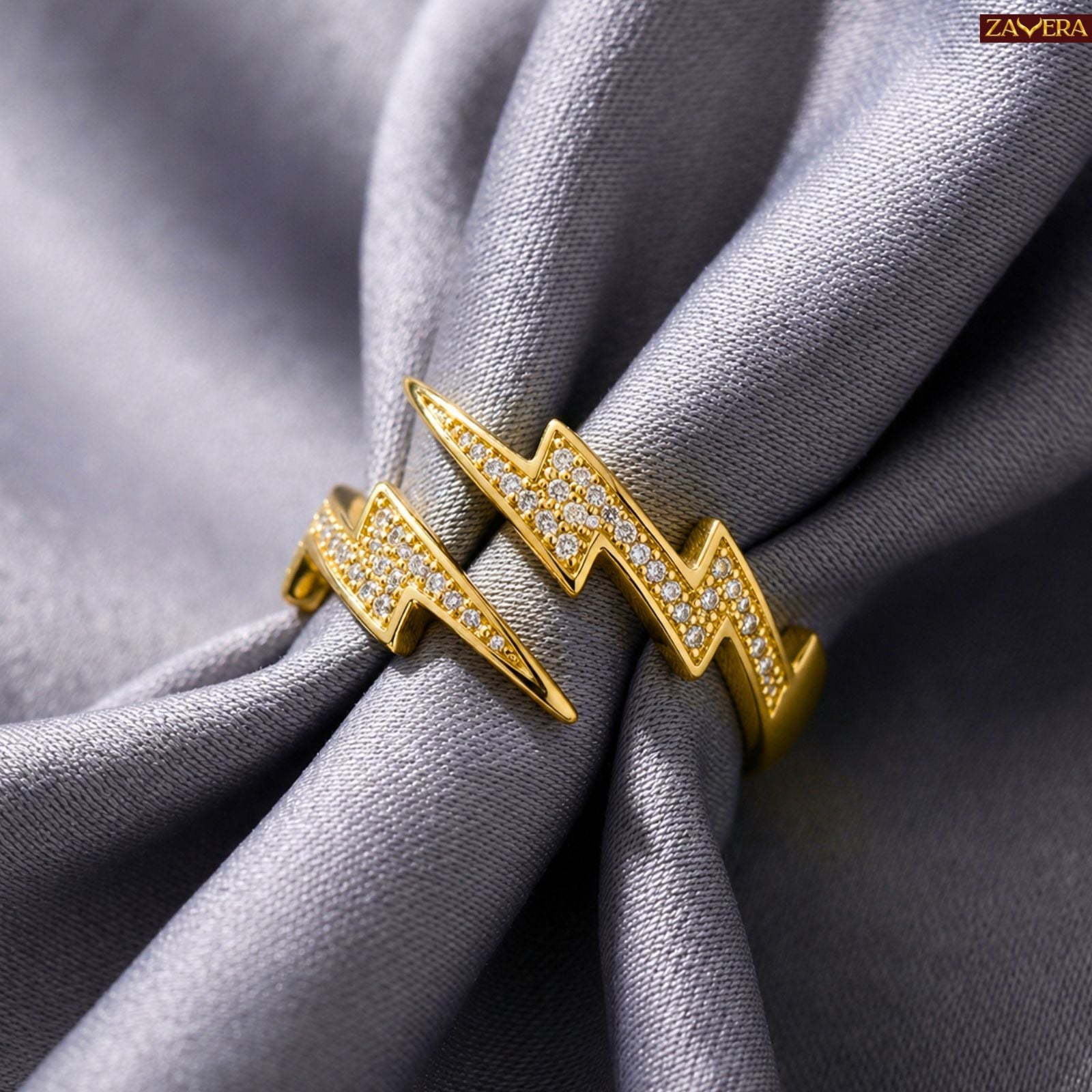 Zavera Brass 22K Thunderbolt Wrap Gold Plated Adjustable Ring For Women