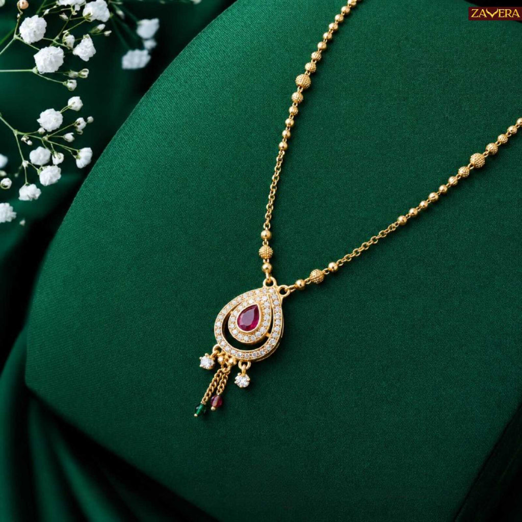 Zavera Ethnic Ruby Charm Gold Plated Mangalsutra