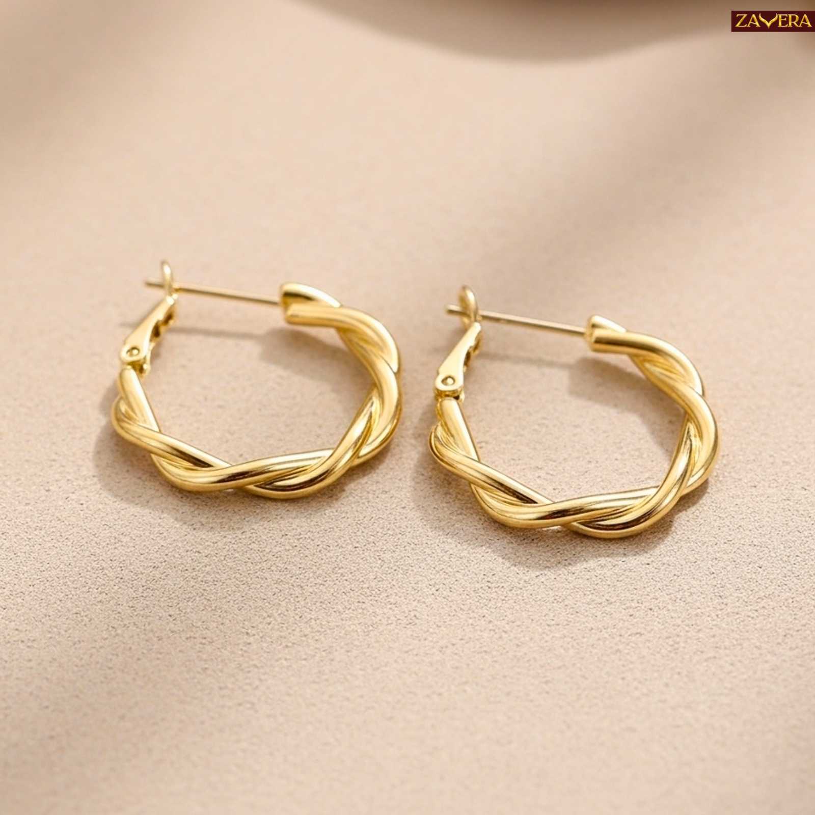 Braided Gold Plated Hoop Earrings For Women