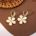 Cute Opal Floral Gold Plated Hoop Earrings For Women