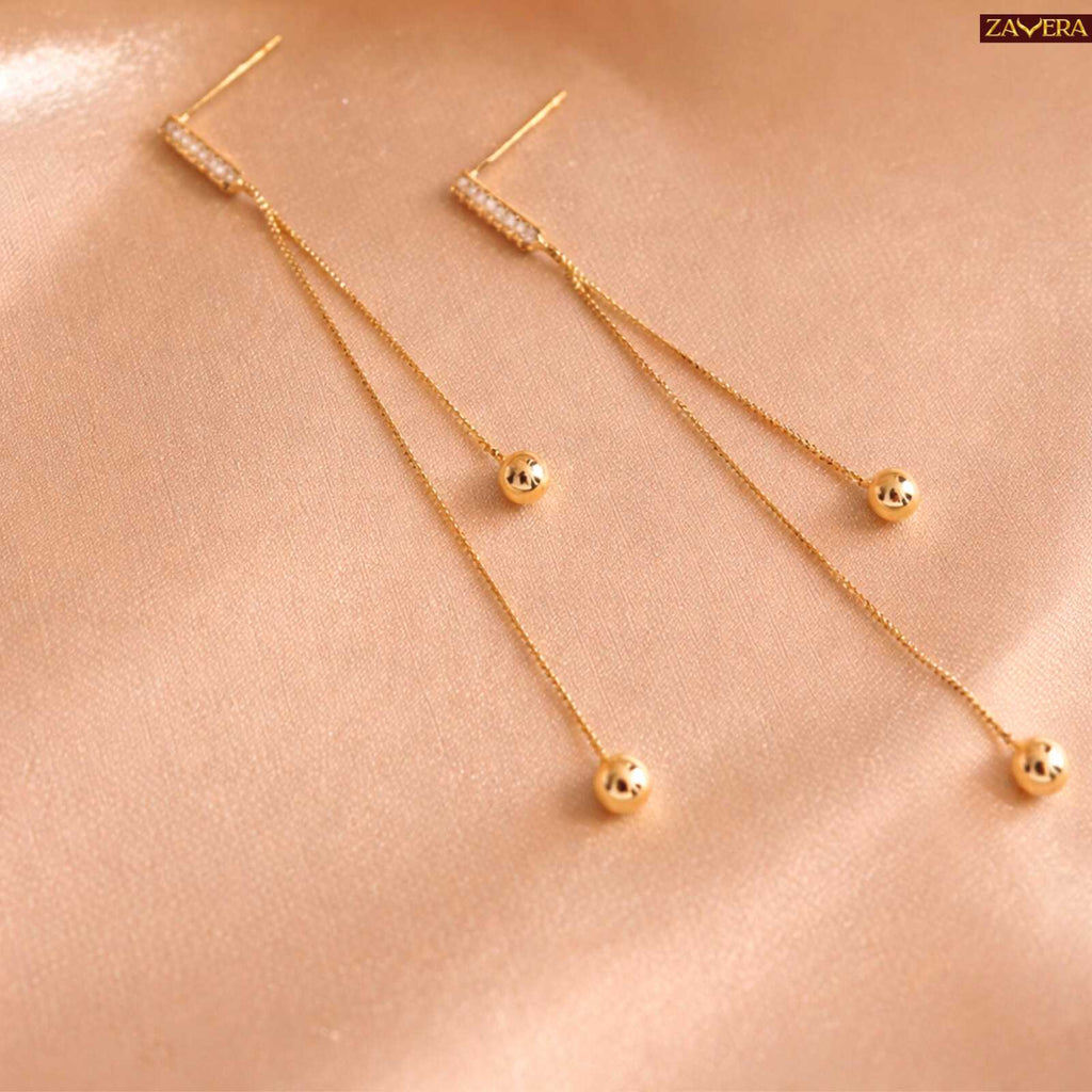 Minimal Chain Tassel Gold Plated Drop Earrings For Women