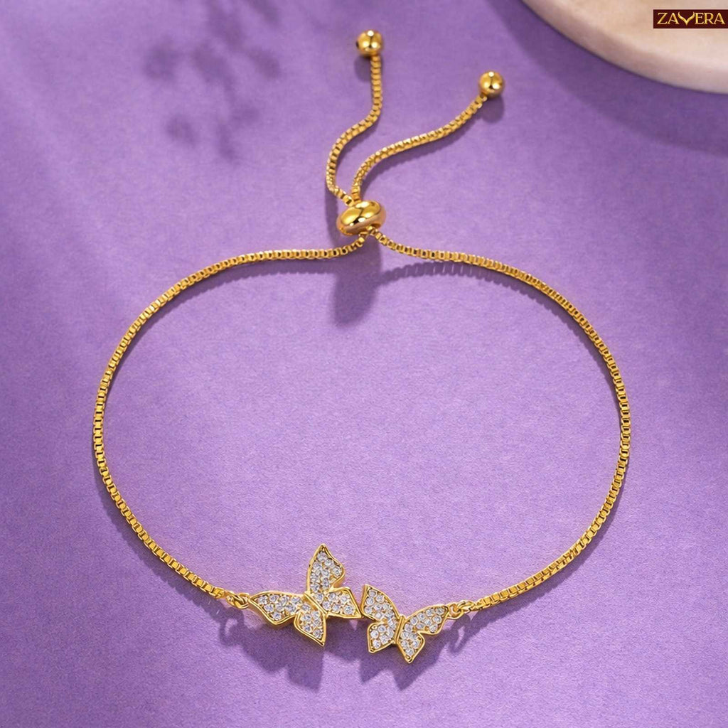 Couple Butterfly Gold Plated Adjustable Bracelet For Women