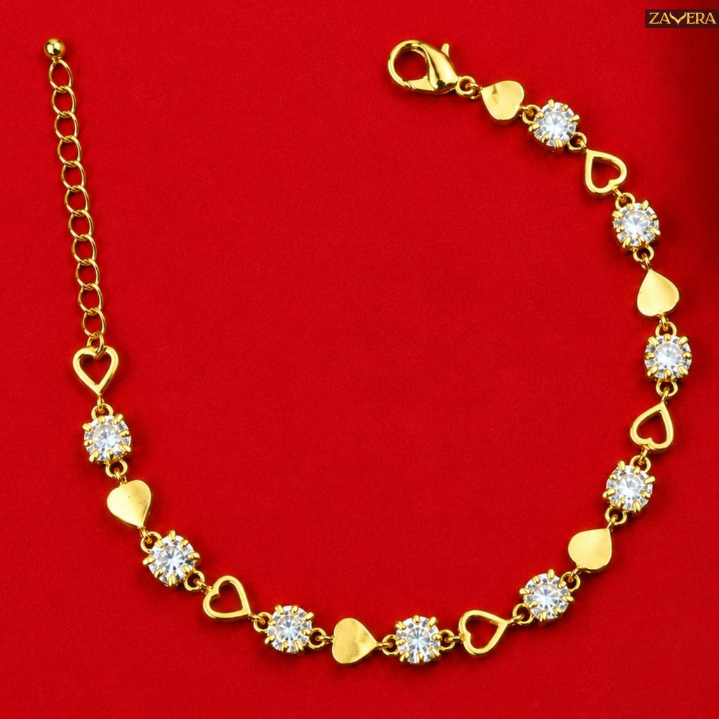 Zavera Gold Plated CZ Crystal Heart Link Bracelet for Women