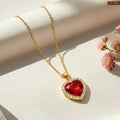 Zavera Red Heart Halo Diamond Gold Plated Pendant
