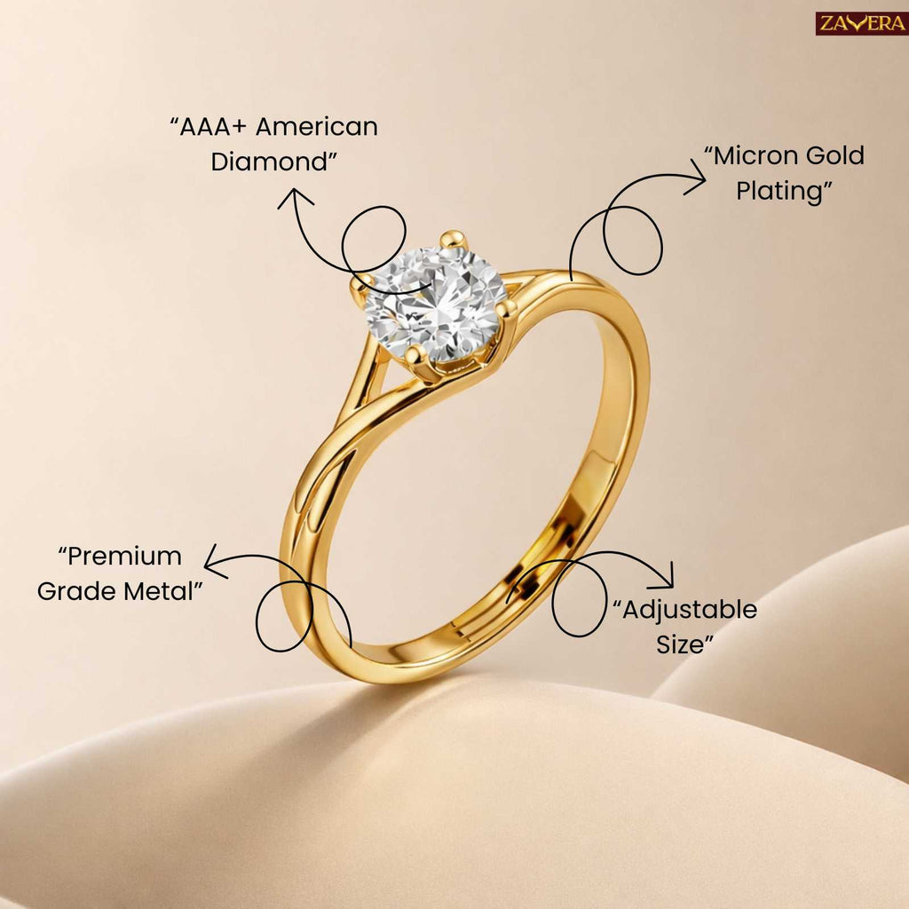 Zavera Gold Plated Twisted Band Stone Adjustable Ring