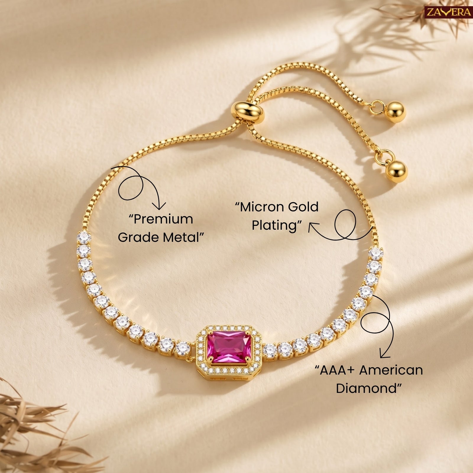 Zavera Gold Plated Pink Gemstone Bracelet for Women