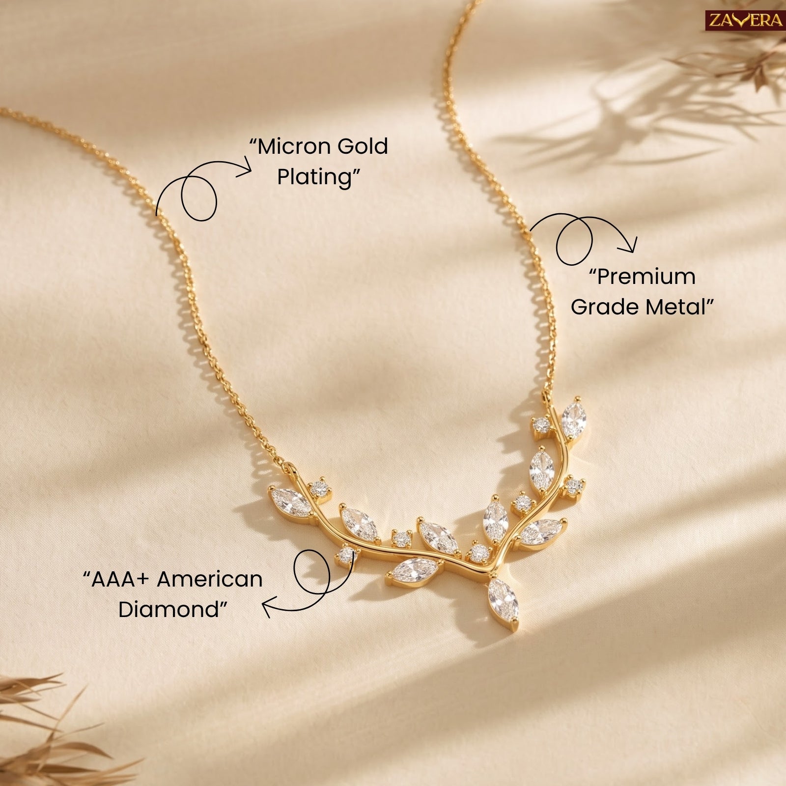 Zavera Gold Plated Floral Leaf Pendant For Women