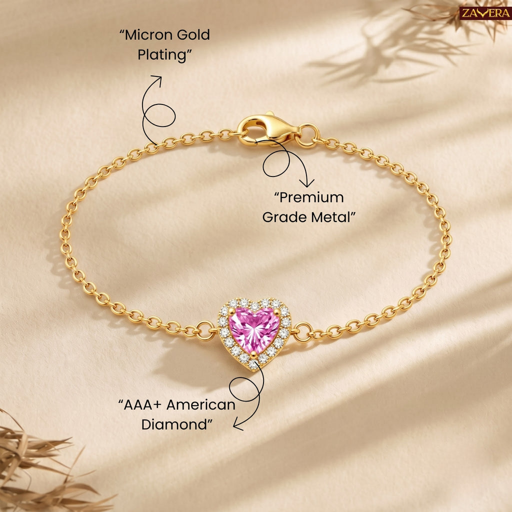 Zavera Gold Plated Pink Heart Bracelet for Women