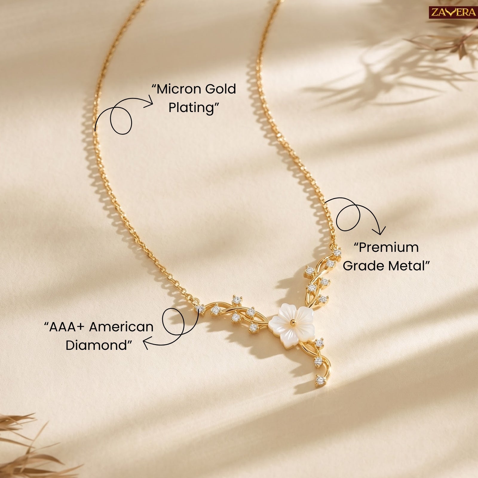 Zavera Gold Plated Floral Flower Pendant For Women