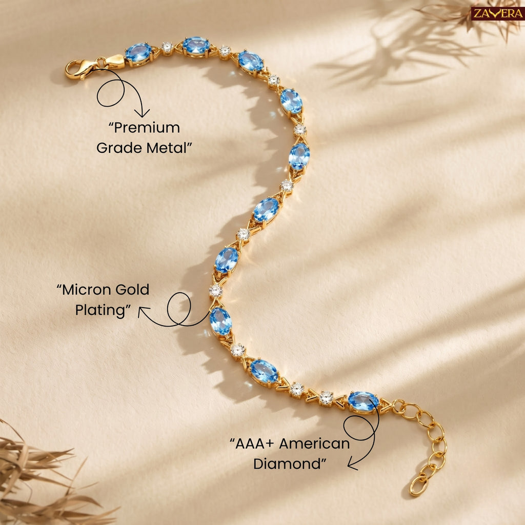 Zavera Gold Plated Elegant Blue Crystal Bracelet for Women