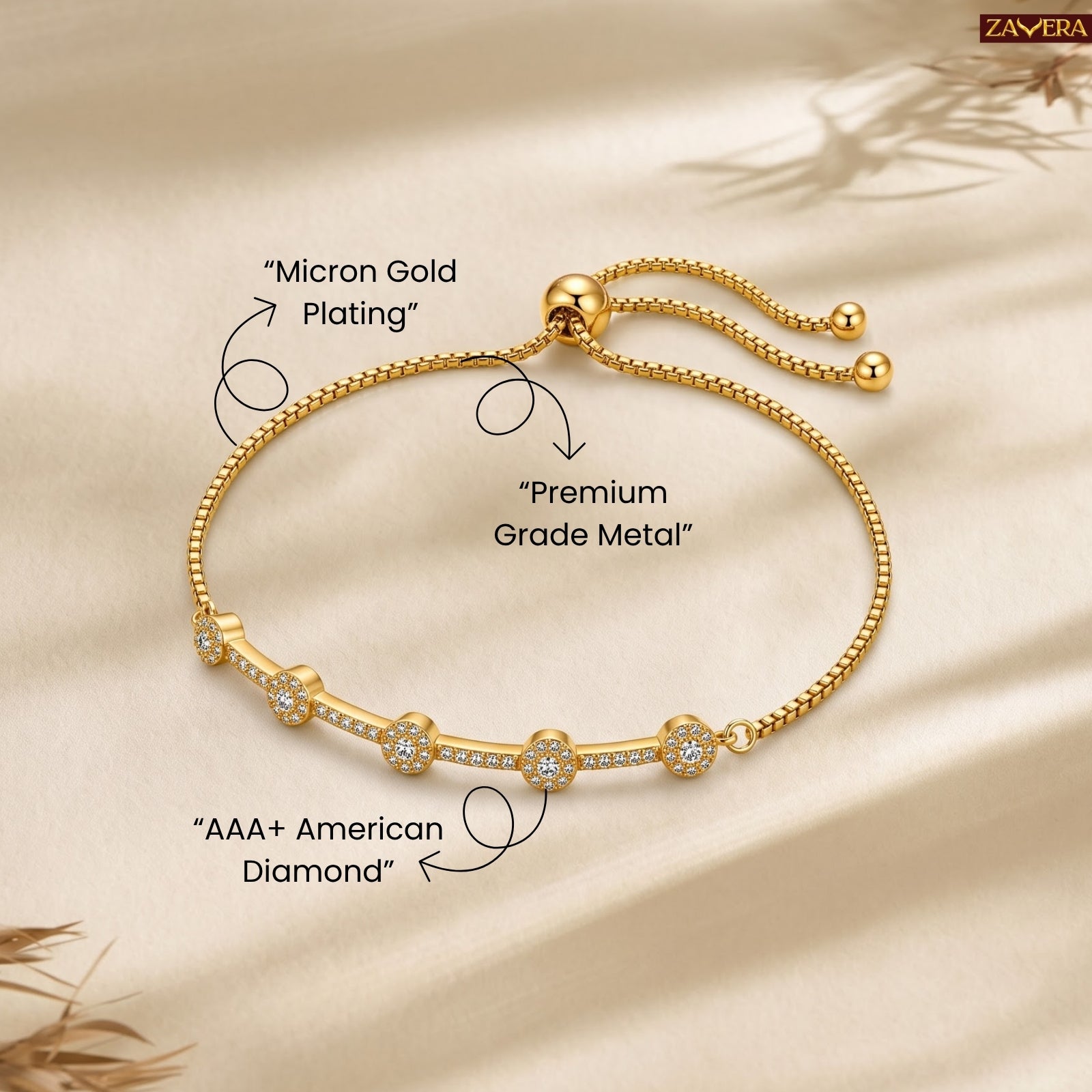 Zavera Premium Gold Plated American Diamond Bracelet for Women