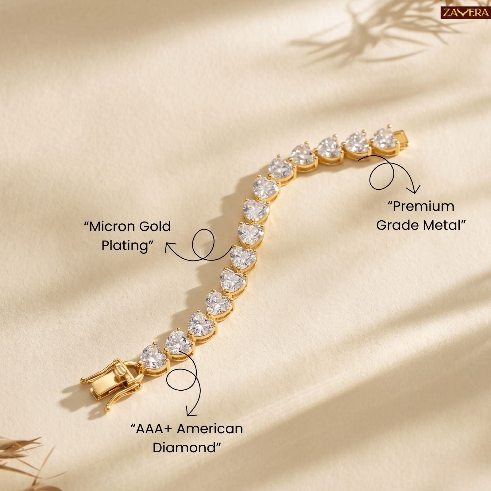 Zavera Gold Plated Heart Cut CZ Crystal Tennis Bracelet for Women