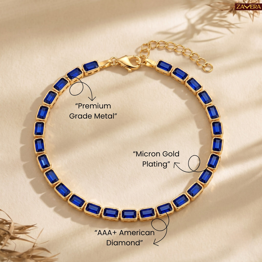 Zavera Gold Plated Royal Blue Stone Bracelet for Women