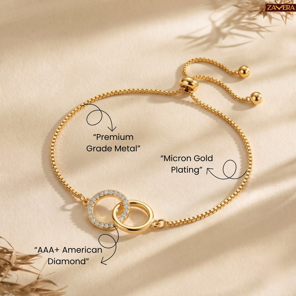 Zavera Gold Plated American Diamond Interlocking Circle Bracelet for Women