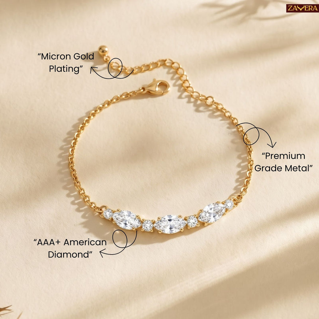 Zavera Gold Plated Dazzling Oval Cut American Diamond Bracelet for Women