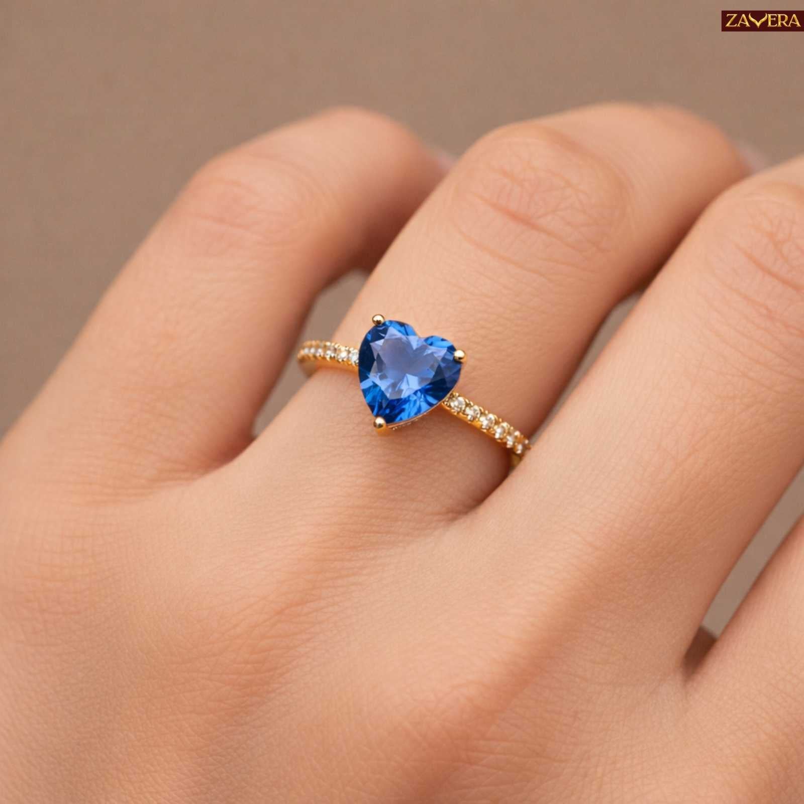 Gold Plated Timeless Heart & Sapphire Adjustable Ring