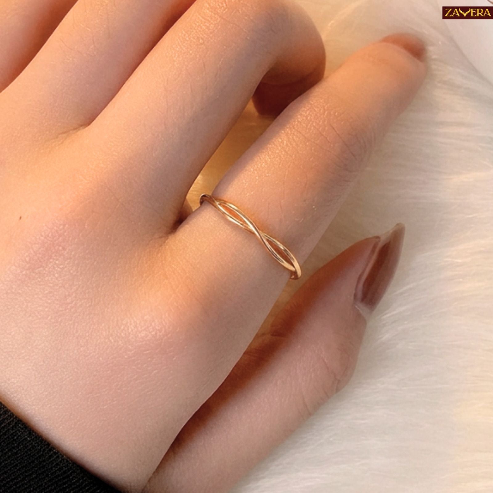 Zavera Brass 22K  Infinity Knot Gold Plated Ring For Women