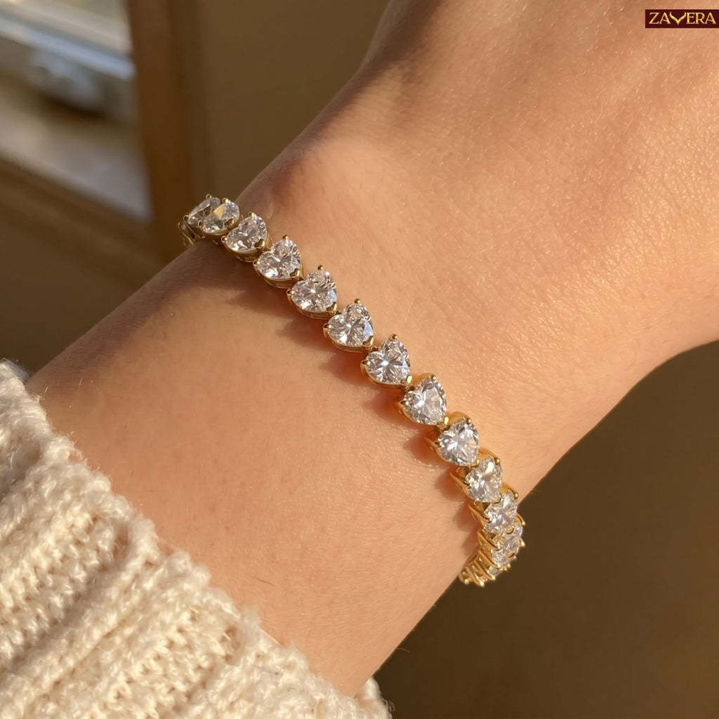 Zavera Gold Plated Heart Cut CZ Crystal Tennis Bracelet for Women