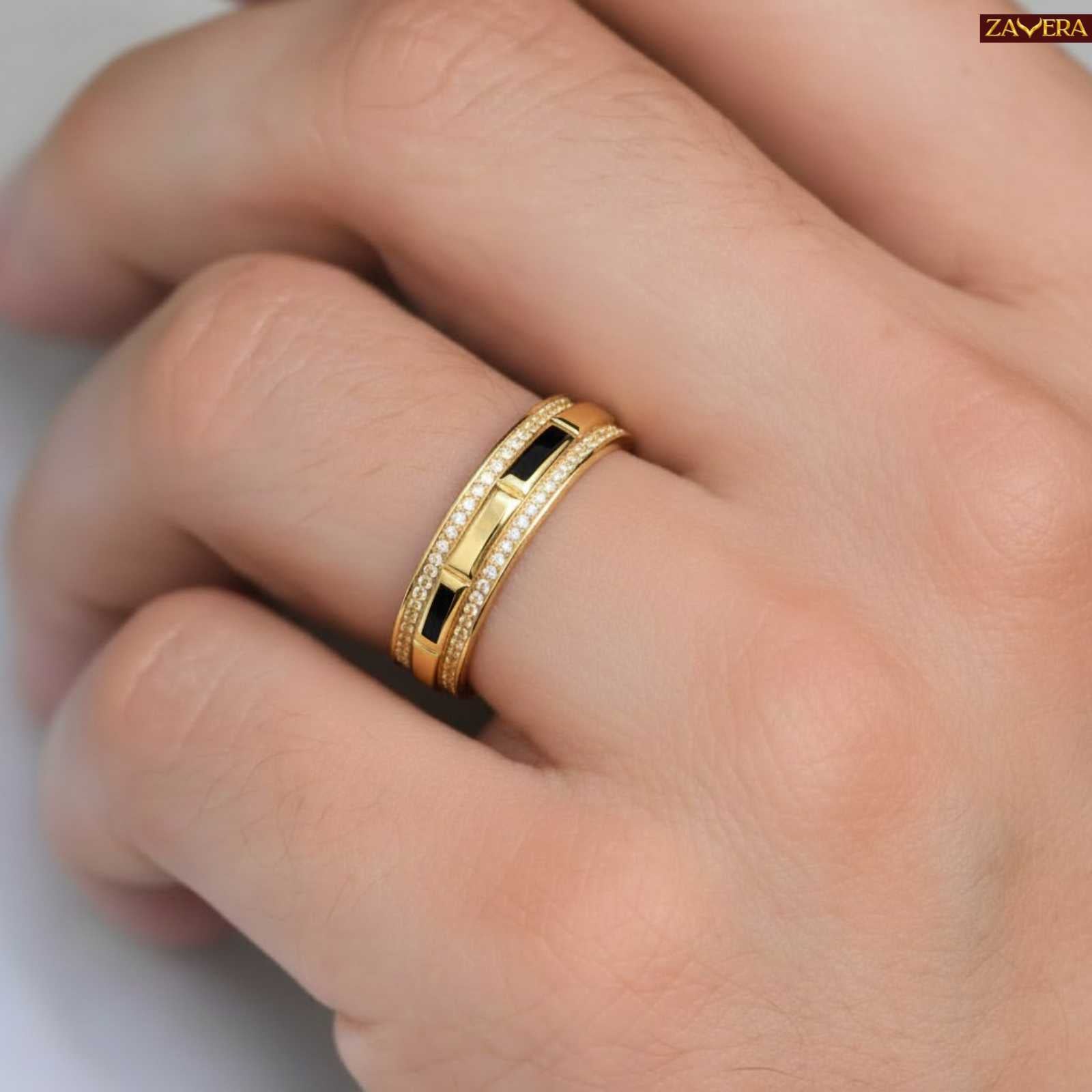 Zavera Gold Plated Interlock Twist Crystal Adjustable Men's  Ring