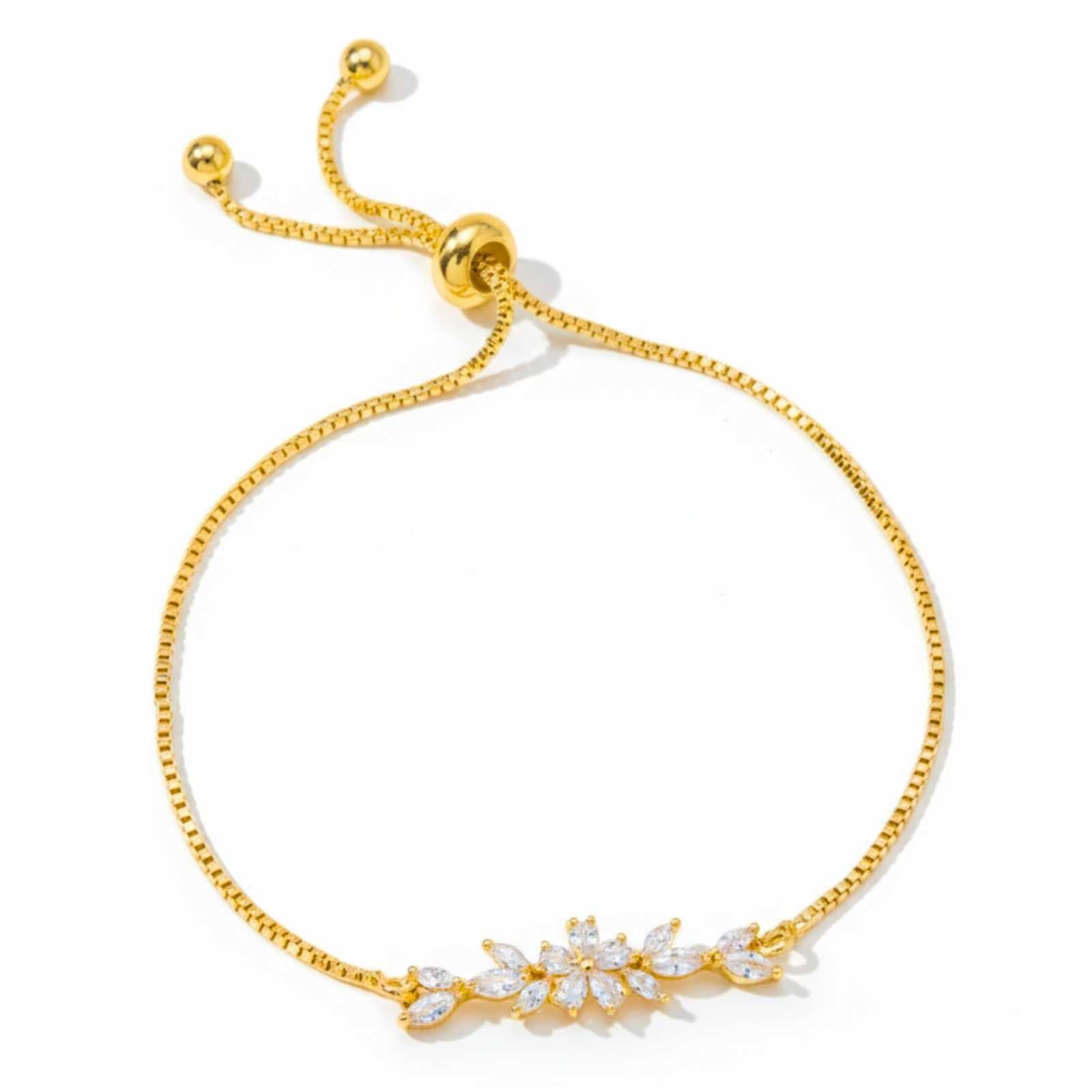 Elegant Floral Gold Plated Adjustable Bracelet For Women