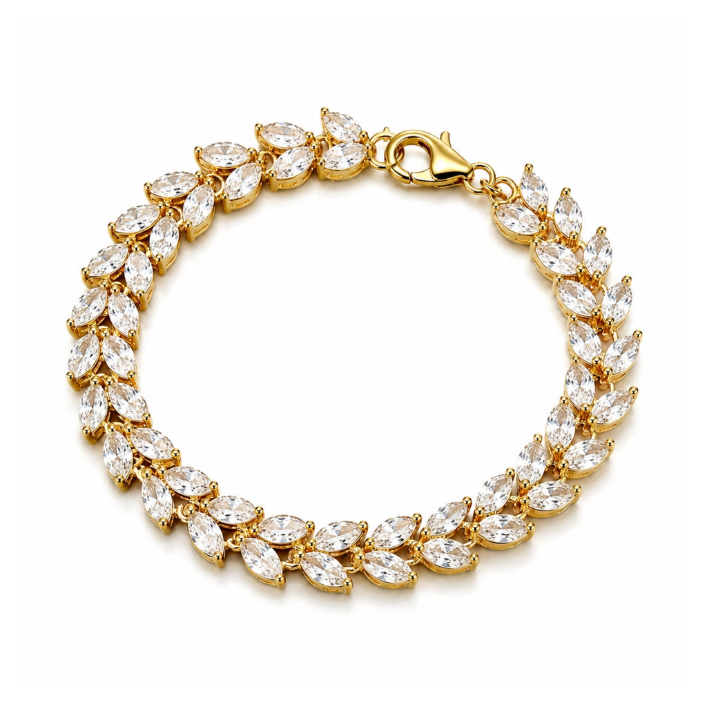 Zavera Gold Plated Marquise CZ Crystal Leaf Laurel Tennis Bracelet for Women